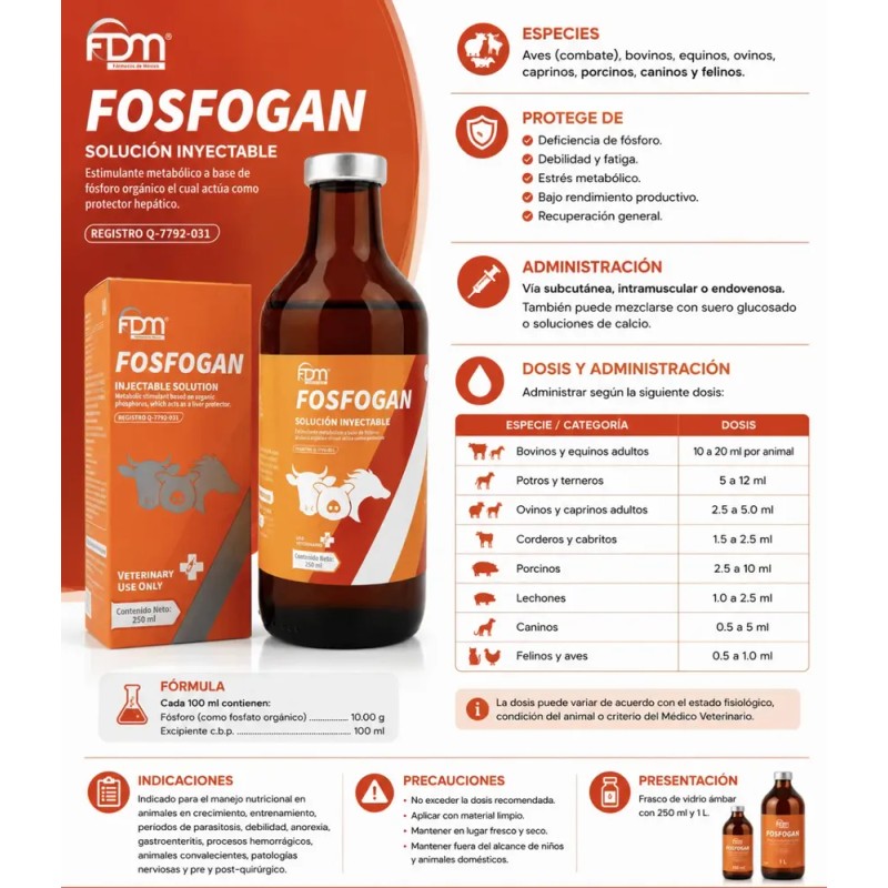 Fosfogan 250ml Estimulante Hepatico Reconstituyente Animal
