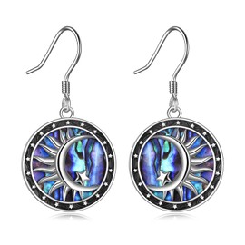 CRMAD Sun and Moon Star Earrings Sterling Silver Celestial Abalone Shell Jewelry Gift for Women (moon)