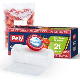 Pely Power freezer bags, 2 litres, 75 pieces, 20 x 31 cm, XXL value pack, against freezer burn, all-round protection for aroma and taste (2 litres)