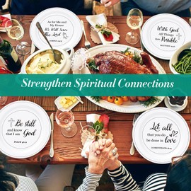 Christian Melamine Dinner Plates 4Pcs, Reusable Inspirational Religious Dinnerware Set, Unbreakable Dessert Salad Serving Dishes for Indoor and Outdoor Use, Shatterproof Dishwasher Safe BPA Free