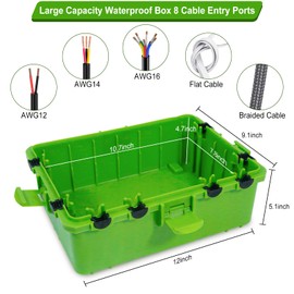 OUTDSPLY Large Outdoor Electrical Box Waterproof, IP54 Extension Cord Cover Weatherproof Outdoor Outlet Covers, Protect Power Strip, Timer Outlet, Plug, Socket, Holiday Light, Green (12 x 9X 5 inch)