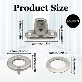 10 Sets Turn Button Fastener Kit with Eyelet Bases, Marine Grade Twist Lock Fasteners for Boat Canopy & Canvas Covers, Stainless Steel Hardware for DIY Crafts & Tarpaulins (Sliver)