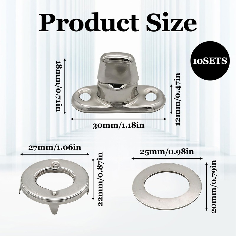 10 Sets Turn Button Fastener Kit with Eyelet Bases, Marine