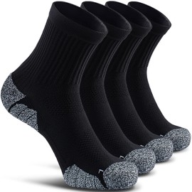 CWVLC Unisex Cushioned Compression Sport Quarter Socks, 4-pairs Black, S