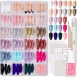 Beetles Press on Nails Kit 720Pcs 24 Colors, Short Almond Press on Nails Glossy Matte Glitter With Nail Glue & Nail Tabs Stickers, Natural Fit Lightweight Fake Nails Kit Art For Women Girls