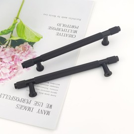 Pexintek Pack of 2 Cabinet Handles Gold Modern Furniture Handles 5 Inchs(128 mm) Hole Spacing Wardrobes Door Handles Drawer Knobs Vintage Handles for Kitchen Cupboards Dresser Cabinet (Black)