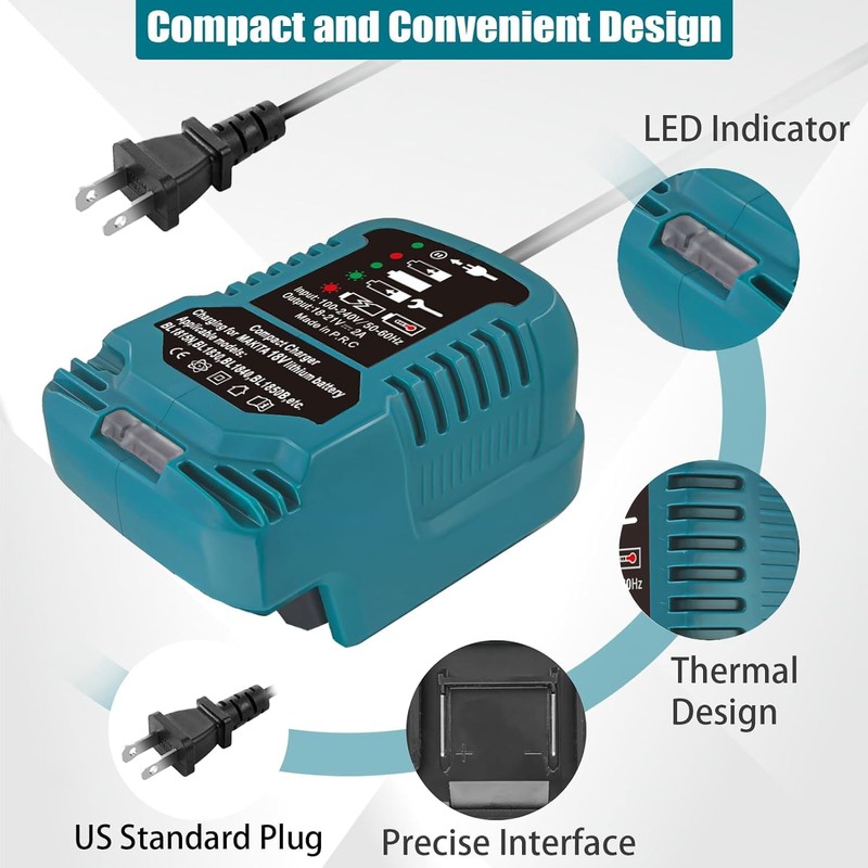 TEPULAS Rapid 2A Mini DC18RC Battery Charger for Makita 18V