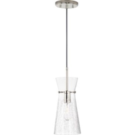 Capital Lighting 342411PN Mila Modern Clear Half-Crackle Glass Pendant Light Fixture, 1-Light 100 Watt, 15" H x 6" W, Polished Nickel