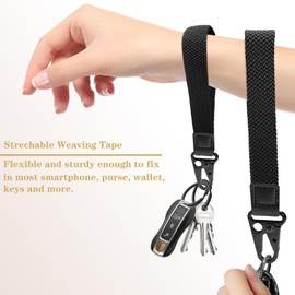 BuitBoll Stretchy Wristlet Keychain, Wrist Lanyard Strap Key Chain Holder to Hold Keys Wallet Phone ID Badge for Men and Women (Black)