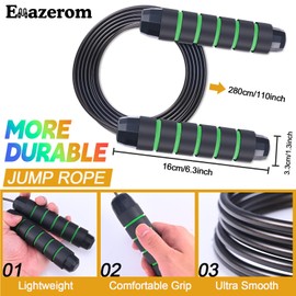 Emazerom Jump Rope for Women Men Kids, Adjustable Skipping Rope with Ball Bearings, Professional Jumping Rope with Foam Handles, Tangle-Free Rapid Speed Jump Ropes for Fitness Workout Boxing Exercise