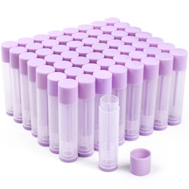 LotFancy - Tubos de bálsamo labial vacíos, 60 tubos de 5,5 ml (3/16 onzas), transparente para bálsamo labial con tapas moradas, sin BPA y sin fugas, recargables