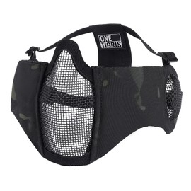 OneTigris 6" Foldable Half Face Mesh Mask with Ear Protection, Tactical Lower Face Protective Mask (Camo Black)