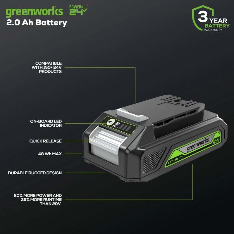 Greenworks 24V 2Ah (Li-ion) Battery, Model LB24A020