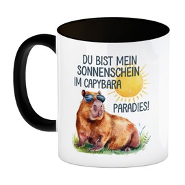 Capybara mit Sonnenbrille Kaffeebecher in schwarz Mein Sonnenschein Lustige Tasse fürs Büro - Wasserschwein-Spruch