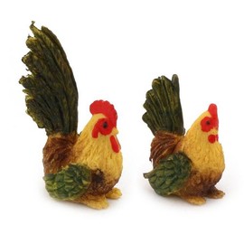 MyTinyWorld Dolls House Miniature Green And Brown Hen And Cockerel Set
