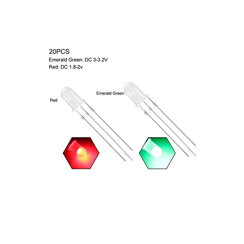 uxcell 20PCS 5mm 3-Pin Dual Bi-Color Diffused Common Cathode LED