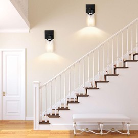 CuisinAid Set of 2 Wall Sconces for Bathroom, Matte Black Wall Mount Lighting Lanterns, Farmhouse Wall Lights with Clear Glass Shade for Bedroom Living Room Mirror Hallway Kitchen