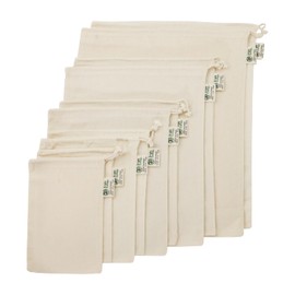 Simple Ecology Reusable Grocery Produce Shopping and Storage Bags, Organic Cotton Muslin, Set of 10 (2 ea. XL, L, M, S, XS)
