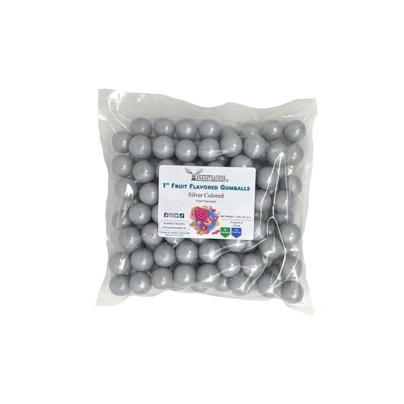 YANKEETRADERS Silver Fruit Flavored Gumballs 1", 2 Pounds Bulk