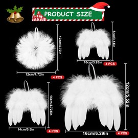 HOWAF 12 PCS White Feather Christmas Tree Decorations, Christmas Tree Baubles Angel Wings Christmas Hanging Ornament, Christmas Baubles for Feather Christmas Decorations Hanging Xmas Decorations