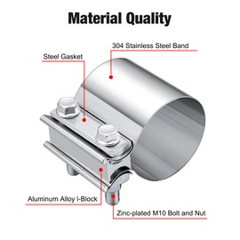 EVIL ENERGY 3.5 Inch Exhaust Clamp,3 1/2" Butt Joint Band Clamp Sleeve Coupler Stainless Steel for Pipes,Mufflers,Catalytic Converters
