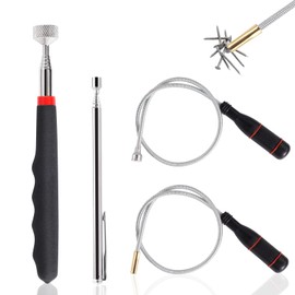 Pack of 4 Telescopic Magnetic Sticks, 60 cm Flexible Magnetic Lifter, Magnetic Rod Grabber, Extendable Magnetic Pickup Tool, Stainless Steel for Picking Up Small Parts of Metal Items (3 LB 5 LB 15 LB)