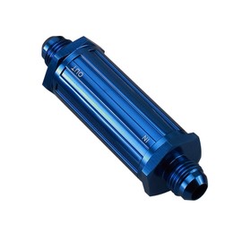 AC PERFORMANCE Blue Aluminum AN6 Billet Inlet Fuel Filter, In/Out -6 AN, 150 Micron Bronze Insert Element, Inline Fuel Filter Fitting Adapter, Full Length 92.68 mm