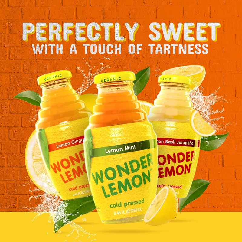 Wonder Lemon Organic Lemon Cold Pressed Juice, Variety Pack, 8.45oz,