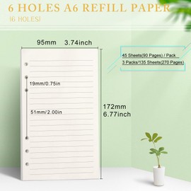 Skycase A6 Line Paper [3 Packs], Refill Paper [135 Sheets/270 Pages], 6 Holes Loose Sheets, Refill Paper, Refill Paper for Filofax, Ring Binders, Notes, Sketch, Inserts (Line, 171 mm x 95 mm)