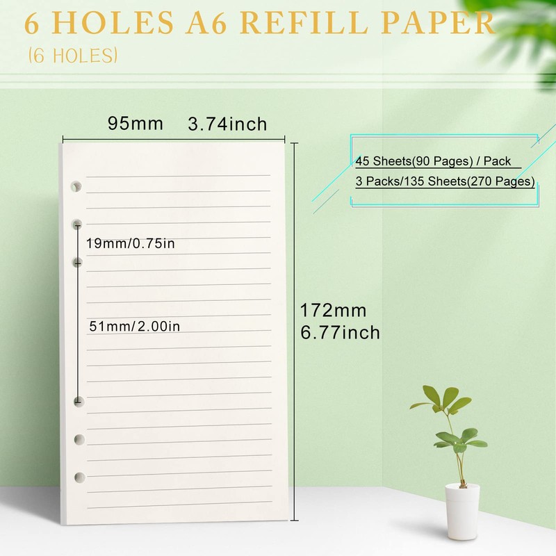 Skycase A6 Line Paper [3 Packs], Refill Paper [135 Sheets/270