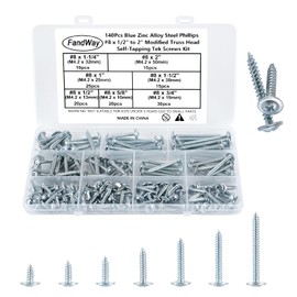 FandWay Pack of 140 M4.2 x 13 ~ 50 mm Round Head Self-Tapping Screws, Phillips Tapping Screws Made of Carbon Steel, Galvanised Wood Screws Set for Sheet Metal, Aluminium, Wood, Plastics