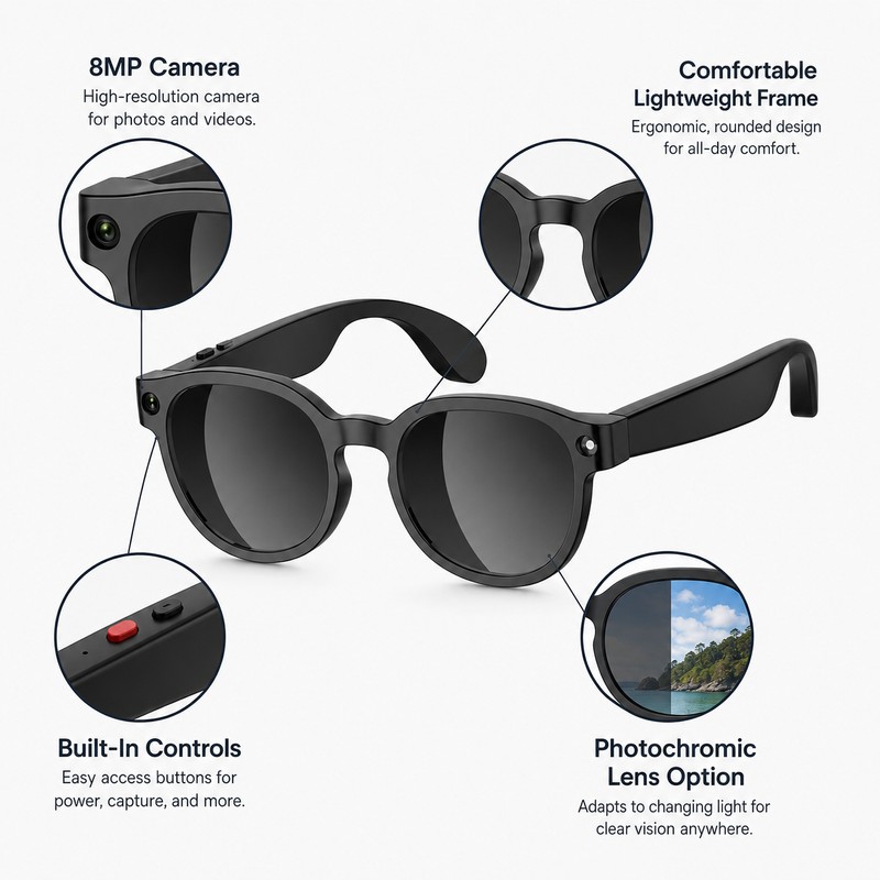 AI Smart Glasses for Calls and Music – Bluetooth Sunglasses
