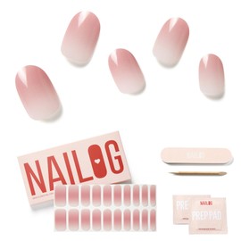 Semi Cured Gel Nail Strips - NAILOG 20 Pcs Clear Pink Gel Nail Stickers Buy 3 Get 1 UV Light, Extra Long Nail Wraps with Glossy Gel Finishing for Spring Summer Gradient Color, Tutu