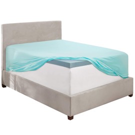 Clara Clark Fitted Sheet, Extra Deep Pocket Fits Deep Mattress, Luxury Soft Fitted Sheet Only, Full - Extra Deep Aqua Light Blue