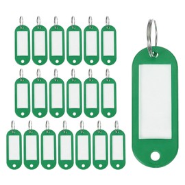 uxcell 20pcs Plastic Key Tags, Keys Ring Tag Identifier Keychain with Split Ring Labels Window for Luggage ID Name Pet Tags, Green