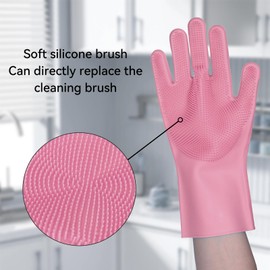 Jedroc Silicone Dishwashing Gloves, Kitchen Gloves for Washing Dishes Reusable Waterproof Household Dishwashing with Cleaning Brush for Dishes Housework Kitchen Pet Grooming Bathroom Cleaning