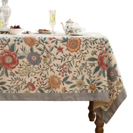 bilin gaier Designer Vintage Linen Rectangular Tablecloth,French Rustic Floral Table Cloth with Colorful Pattern,Decor Table Cover for Kitchen,Dining,Tea Party,Home,Christmas,63"*94"