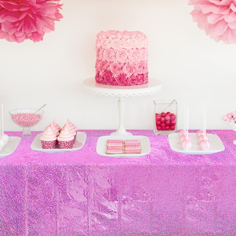 SINGOMON 2PCS Hot Pink Tablecloth Purple Table Cloth Glitter Laser