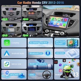 4GB+64GB Car Radio for Honda CRV 2012 2013 2014 2015 2016, 10 Inch IPS Touch Screen CRV Car Stereo with Wireless Carplay/Android Auto, DSP, Bluetooth, Backup Camera, Built-in GPS, FM Radio