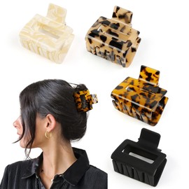 TEBIEKOY Hair Claw Clips for Women 4Pcs 2" Small Claw Clips Tortoise Shell Leopard Hair Clips for Thin Thick Hair Strong Hold Acetate French Clips Nonslip Jaw Clips Hair Accessories