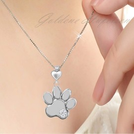 Goldene Hufeisen For You Necklace with Heart Paw Pendant 925 Sterling Silver Paw Print, Sterling Silver, Cubic Zirconia