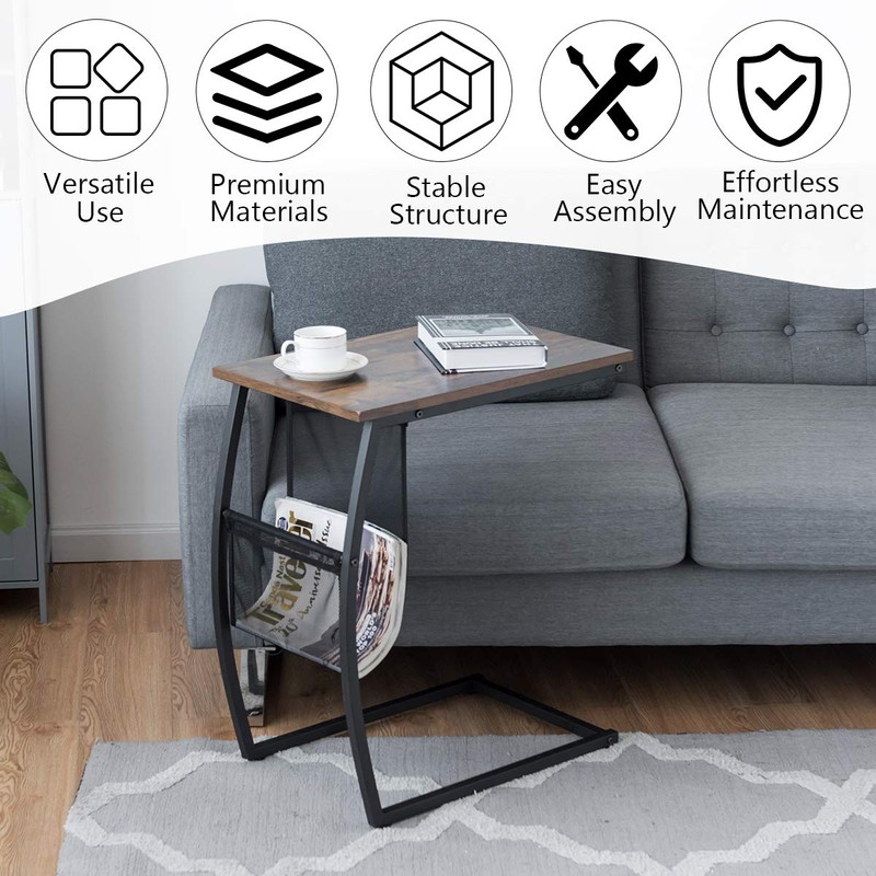 Tangkula Sofa Side End Table, C Table Snack Table with