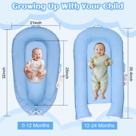 QUDWFOHY Baby Lounger for Newborn, 100% Cotton Soft Breathable Lounger for Baby 0-24 Months, Portable Baby Nest Cover for Baby Girls & Boys, Co Sleeper for Baby in Bed, Babies Essentials Gifts(Blue)