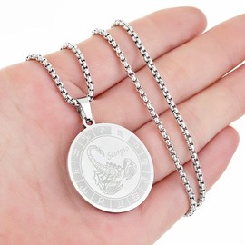 LUTAKU Scorpio Zodiac Sign Pendant Necklaces for Women Men 12 Constellation Charm Stainless Steel Astrology Horoscope Sign Disc Jewelry Birthday Gift (Scorpio-S)