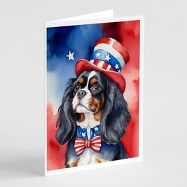 Caroline's Treasures Cavalier Spaniel Patriotic American Greeting Cards Pack of 8 Blank Cards with Envelopes Whimsical A7 Size 5x7 Blank Note Cards