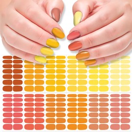DANNEASY 12 Sheets Nail Stickers Full Nail Wraps Solid Color Nail Polish Stickers Fingernails Wraps for Women Self Adhesive Nail Polish Strips with Nail File, Cuticle Stick - Orange