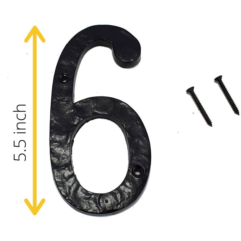 WIGANO 5.5"Hotel House Door Numbers Cast Iron Black (6 (Six))