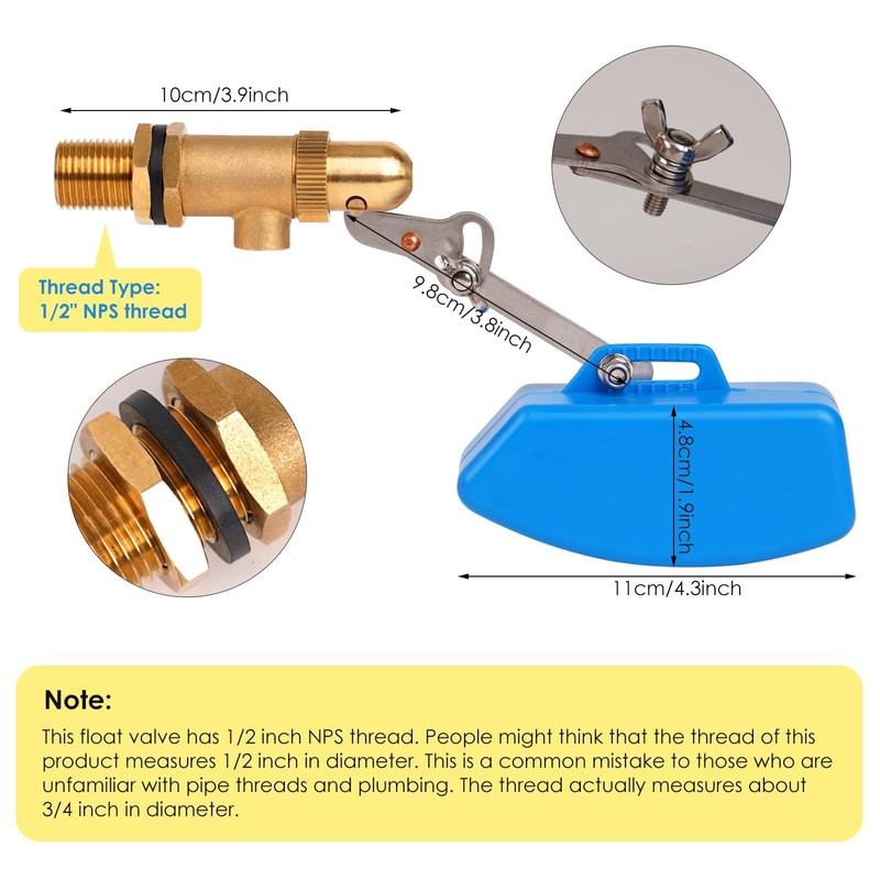 ZHEQOGZH Brass Float Valve 1/2 Inch, Livestock Water Tank Float