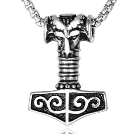 DonDon Men's Necklace with Thor's Hammer Pendant Stainless Steel Silver in a Velvet Gift Bag