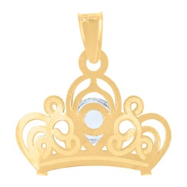 Diamond2Deal 14K Yellow Gold Pear Cubic-Zirconia Crown Fancy Charm Pendant